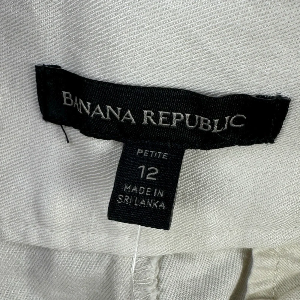 Banana Republic Womens Baggy Cargo Pants 12 Petite Cream Belted Linen Blend NEW